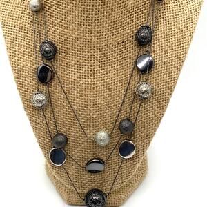 Multi-strand 18-21" layered gunmetal black/gray/silver bead necklace